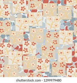 Seamless pattern made up of inflorescences inscribed into squares.
The background consists of chaos of rounded quadrangles. Editable.