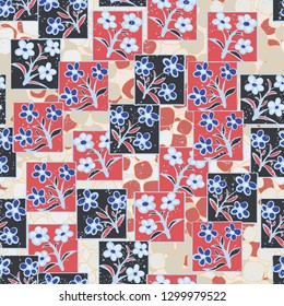 Seamless pattern made up of inflorescences inscribed into squares.
The background consists of chaos of rounded quadrangles. Editable.