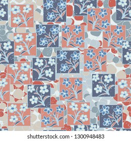 Seamless pattern made up of inflorescences inscribed into squares.
The background consists of quadrangular lumps. Editable.