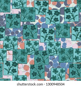 Seamless pattern made up of inflorescences inscribed into squares.
The background consists of quadrangular lumps. Editable.