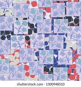 Seamless pattern made up of inflorescences inscribed into squares.
The background consists of quadrangular lumps. Editable.