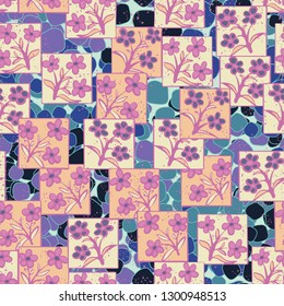 Seamless pattern made up of inflorescences inscribed into squares.
The background consists of quadrangular lumps. Editable.