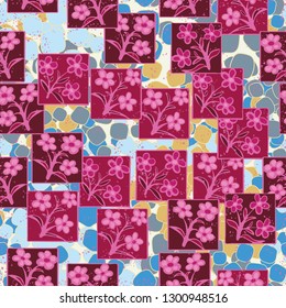 Seamless pattern made up of inflorescences inscribed into squares.
The background consists of quadrangular lumps. Editable.