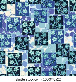 Seamless pattern made up of inflorescences inscribed into squares.
The background consists of quadrangular lumps. Editable.