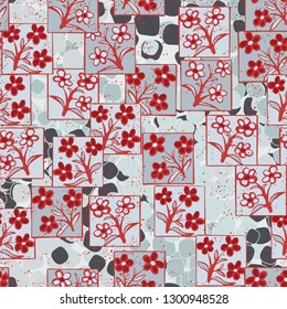 Seamless pattern made up of inflorescences inscribed into squares.
The background consists of quadrangular lumps. Editable.