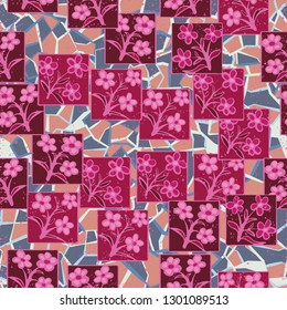 Seamless pattern made up of inflorescences inscribed into squares.
The background consists of a marble texture. Editable.