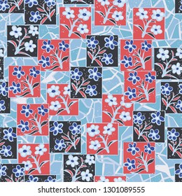Seamless pattern made up of inflorescences inscribed into squares.
The background consists of a marble texture. Editable.