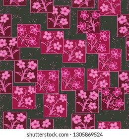 Seamless pattern made up of inflorescences inscribed into squares.