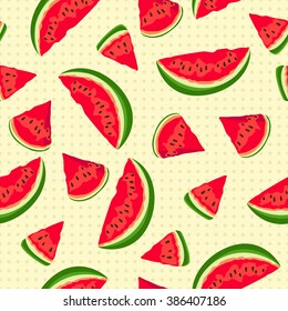 Seamless pattern made of juicy slices of watermelon. The summer mood.
