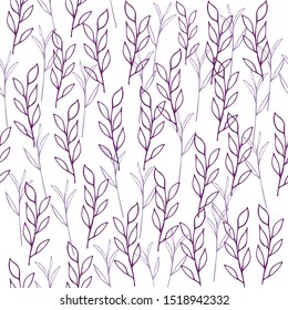 Seamless pattern made of leaves in violet and purple colors. Endless texture for romantic design, decoration, textile, prints, greeting cards, posters, wrapping paper.