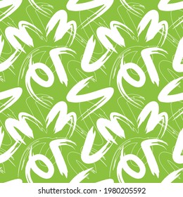 A seamless pattern made up of the letters of the word SUMMER. Bright summer print. White letters on a green background.