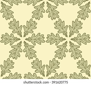 seamless pattern made from oak leaves on cream background