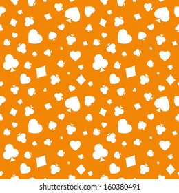 The seamless pattern made out of casino symbols / Heart, diamond, spade and clubs background / The casino symbols background