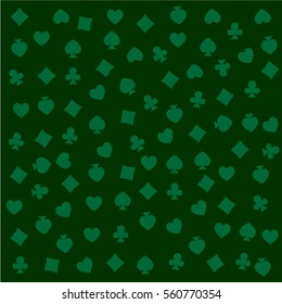 The Seamless Pattern Made Out Of Casino Symbols / Heart, Diamond, Spade And Clubs Background / The Casino Symbols Background