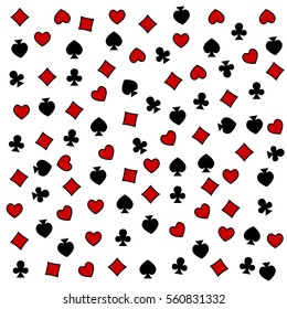 The seamless pattern made out of casino symbols / Heart, diamond, spade and clubs background / The casino symbols background