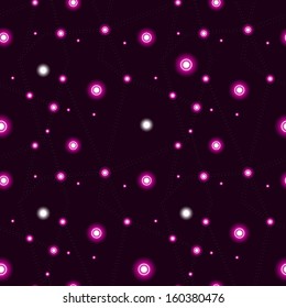 The seamless pattern made out of dotted paths and violet stars / The starry night abstraction / The night abstraction