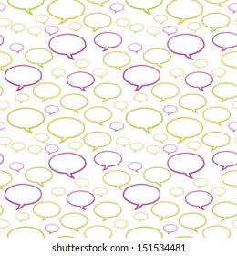 The seamless pattern made out of various color speech bubbles / Violet, green and yellow speech bubbles background / Speech bubbles