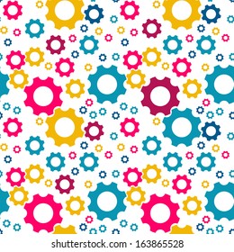 The seamless pattern made out of various color and size cogwheels / The beautiful cogwheel pattern / The cogwheel
