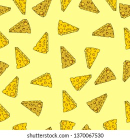 Seamless pattern made from pieces of Edam and Cheddar cheese. Suitable for background, wallpaper, print.