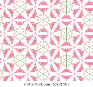 Seamless pattern made of pink illustrated stylized flowers