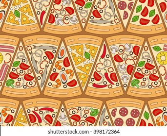 Seamless pattern made of pizza pieces, vector illustration