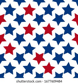 Seamless pattern made from red and blue five pointed stars.