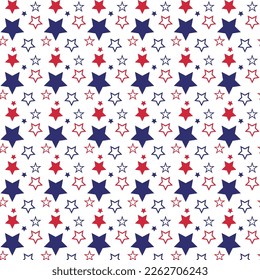 Seamless pattern made from red and blue five pointed stars. Star pattern in American flag colors. USA Independence Day. Presidents Day. flat style