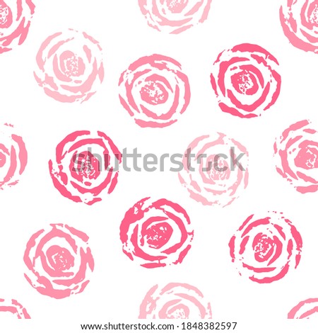 Seamless pattern made from rose acrylic imprints isolated on white. Floral romantic background. 