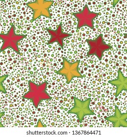 A seamless pattern made up of roughly painted starfish, with a background texture.