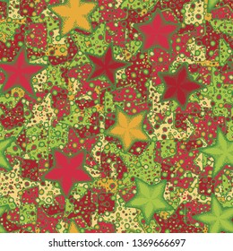 A seamless pattern made up of roughly painted starfish, with a background texture.