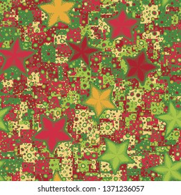 A seamless pattern made up of roughly painted starfish, with a background texture.