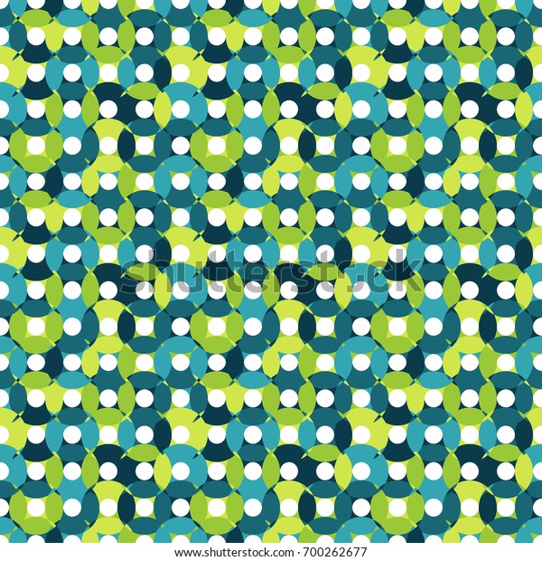 Seamless pattern made of round shapes in
different shades of blue and green with white centers, oval and
round shapes,overlay CD
illusion