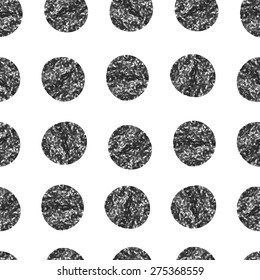 Seamless pattern made with scratched circles. Vector illustration. Monochrome background.