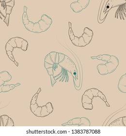 Seamless pattern made from shrimps. hand drawn. sea food. vector illustration. endless picture.
