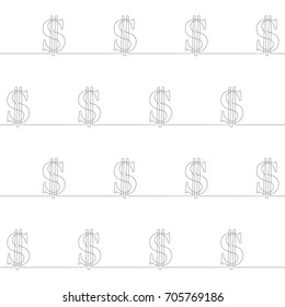 Seamless pattern made of single line drawing dollar sign, Gray continuous hand drawn line on white background