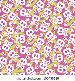 Seamless pattern made of Skulls and green smoke in a teenage appearance