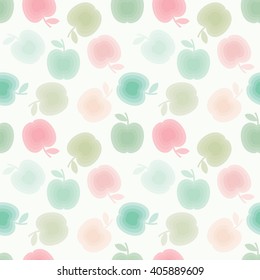 Seamless pattern made of stylized pastel colored apples on white