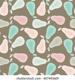 Seamless pattern made of stylized pastel colored pears on brown
