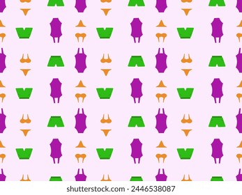 Seamless pattern made of swimsuits for any gender. Light (pastel) pink background (backdrop). Vector illustartion.