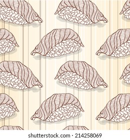 Seamless pattern made of tasty nigiri sushi with salmon.