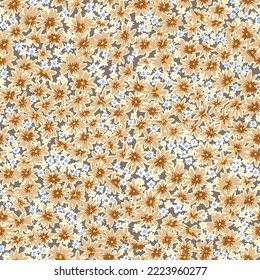 Seamless pattern made of tiny decorative daisy flowers. Ditsy meadow ornament. All over the print simple floral background in vintage style. Good for fashion, fabric and textile.