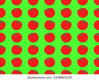 Seamless pattern made of tomato (with shadows). Isolated on light green background. Food. Vector illustration. 