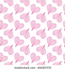 Seamless pattern made of trees in the shape of a hearts. Wedding invitation design. Valentines day background.Vector illustration.