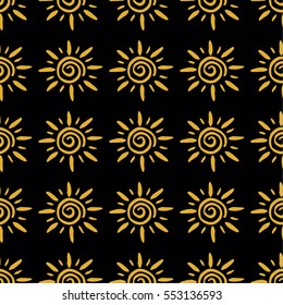 Seamless pattern made of vintage sun signs. Great to use for occult, magic and esoteric design. Black gold backdrop. Great for fabric, scrapbooking and textile. Vector