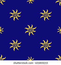 Seamless pattern made of vintage sun signs. Great to use for occult, magic and esoteric design. Blue gold backdrop. Great for fabric, scrapbooking and textile. Vector