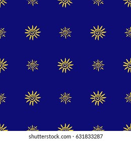 Seamless pattern made of vintage sun signs. Great to use for occult, magic and esoteric design. Blue gold backdrop. Great for fabric, scrapbooking and textile. Vector