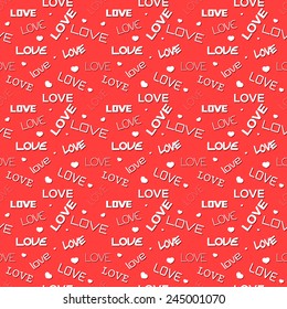 Seamless pattern made of white 'Love' text and white hearts