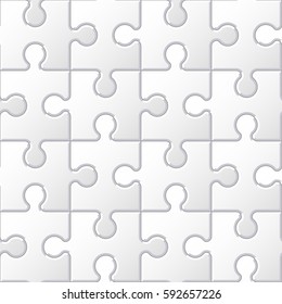 Seamless pattern made of white puzzle pieces. Vector illustration.