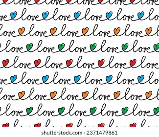 Seamless pattern made of words love and little read hearts