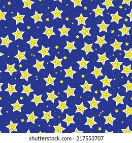 Seamless pattern made of yellow cartoon stars on dark blue